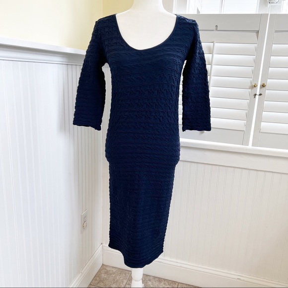 Tees by Tina Dark Ink Navy Blue Seamless Crinkle Miracle Dress Women’s One Size - Picture 3 of 5